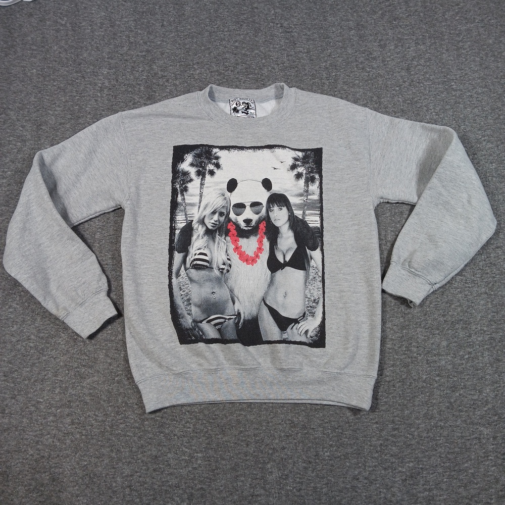 Riot Society Sweatshirt Mens Small Panda Beach Bikini Graphic Crewneck Pullover